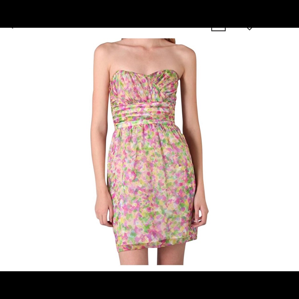 SHOSHANNA FLORAL STRAPLESS SILK DRESS,POCKETS